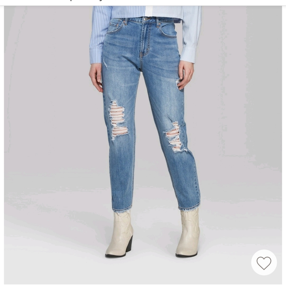 Womens high rise distressed mom jeans